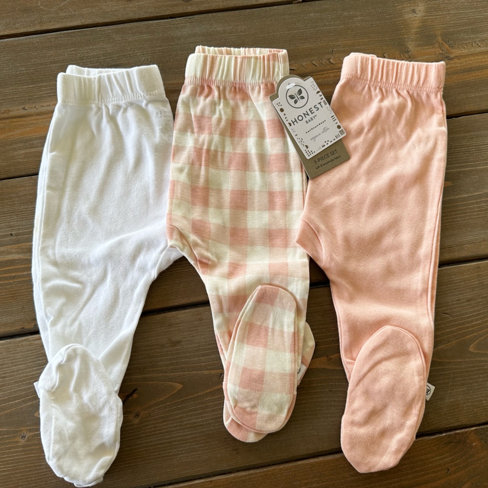 3 pack honest baby organic cotton footie pants 0-3m